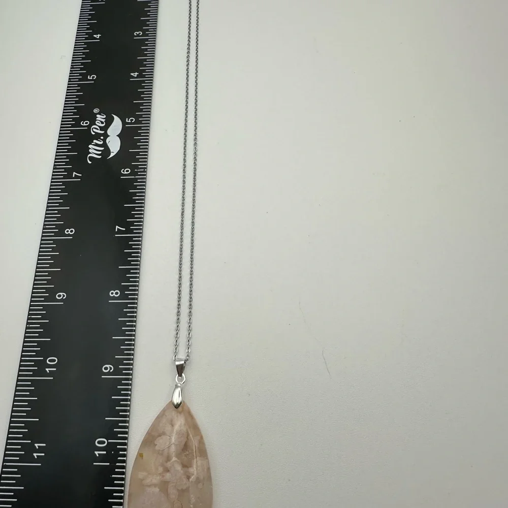 Flower Agate Teardrop Pendant Necklace - Picture 9 of 11